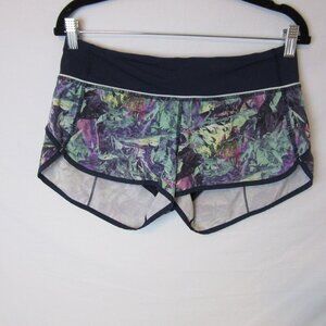 Lululemon Navy Blue Speed Shorts Women 6 Watercolor Pattern Athletic Gym Workout